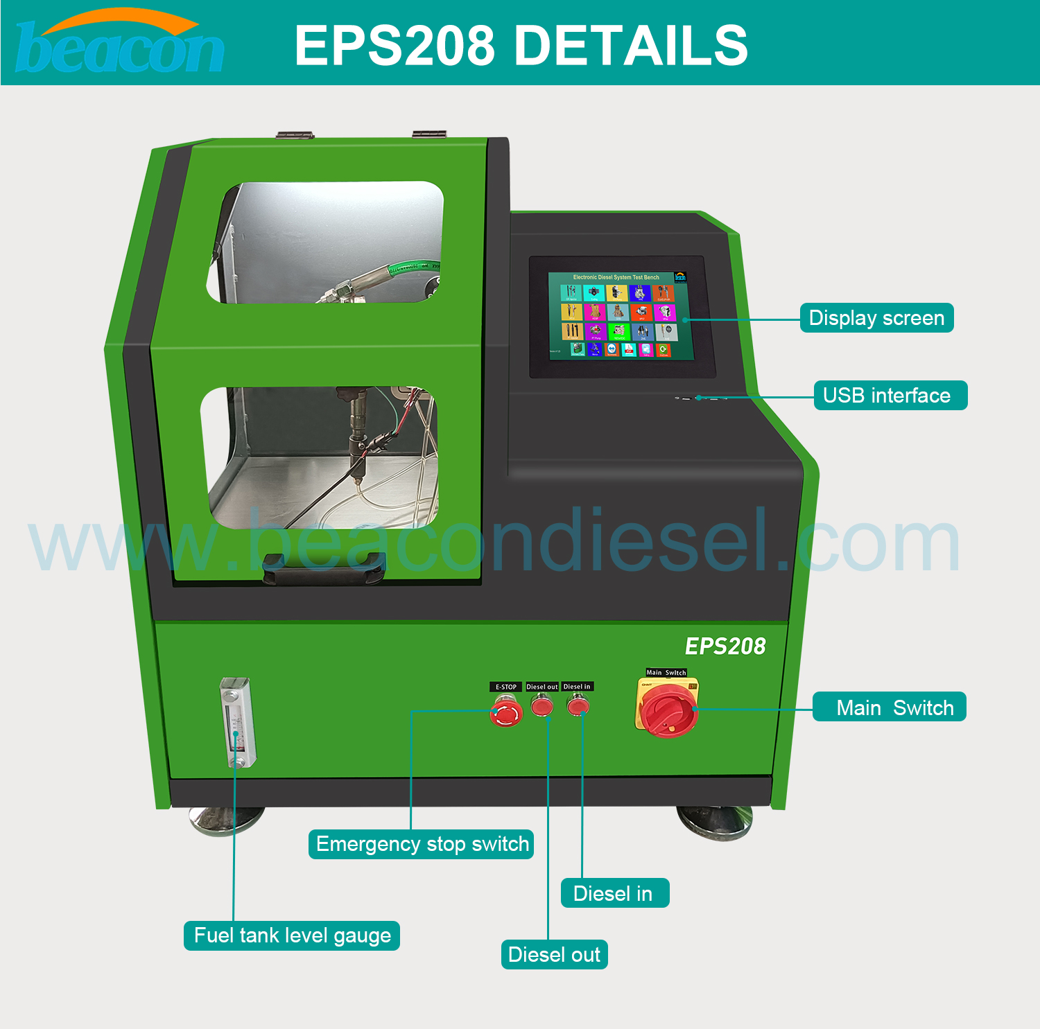 Beacon Machine Eps208 Dts208 Comprobador de inyector diésel Common Rail Eps205 Banco de prueba diésel Stand Nts200 Dts200 Eps 205 Banco de prueba