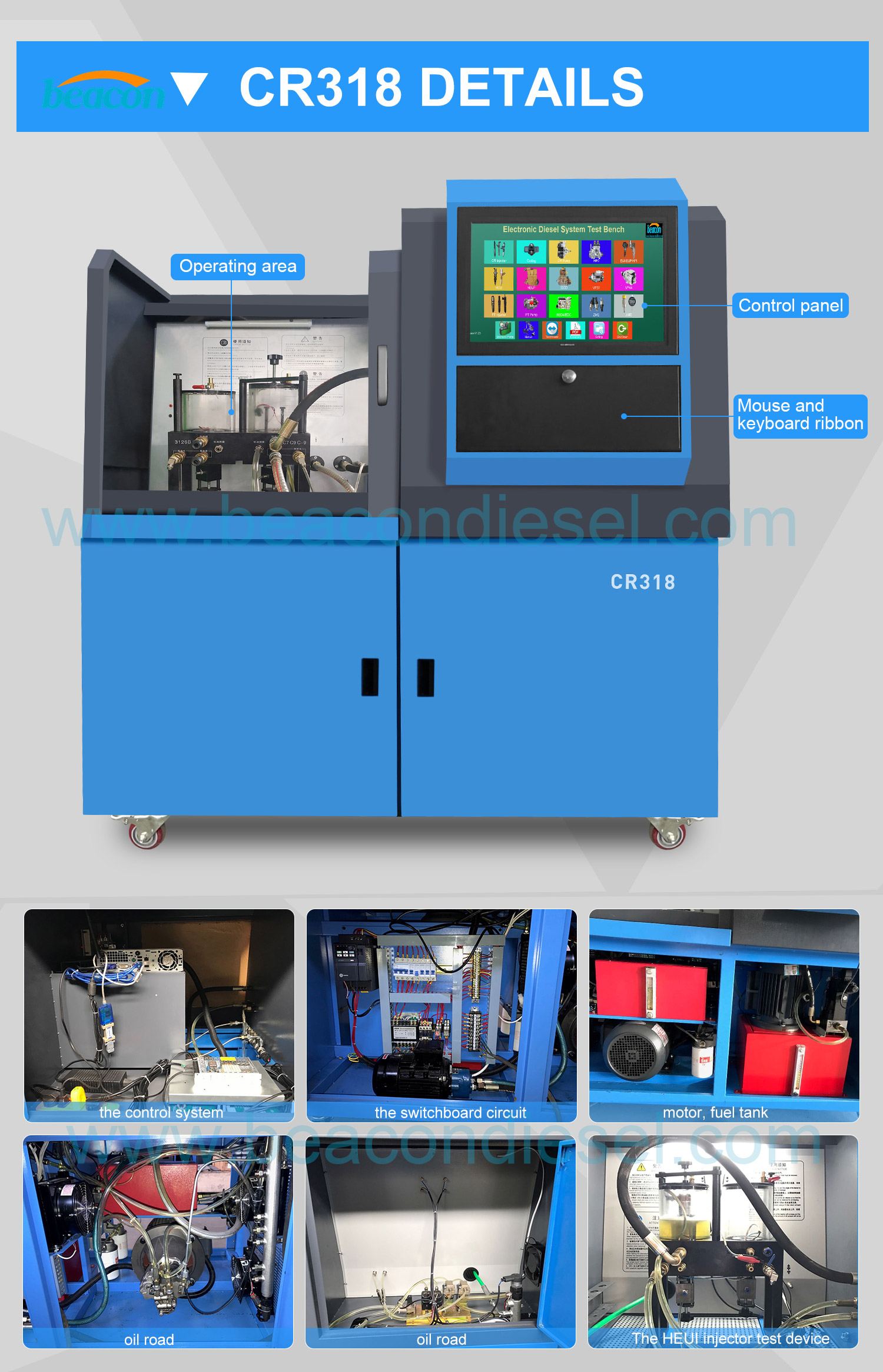 Equipo de motores de maquinaria electrónica para automóviles, banco de prueba de inyector Common Rail HEUI CR318 con sistema de aceite doble