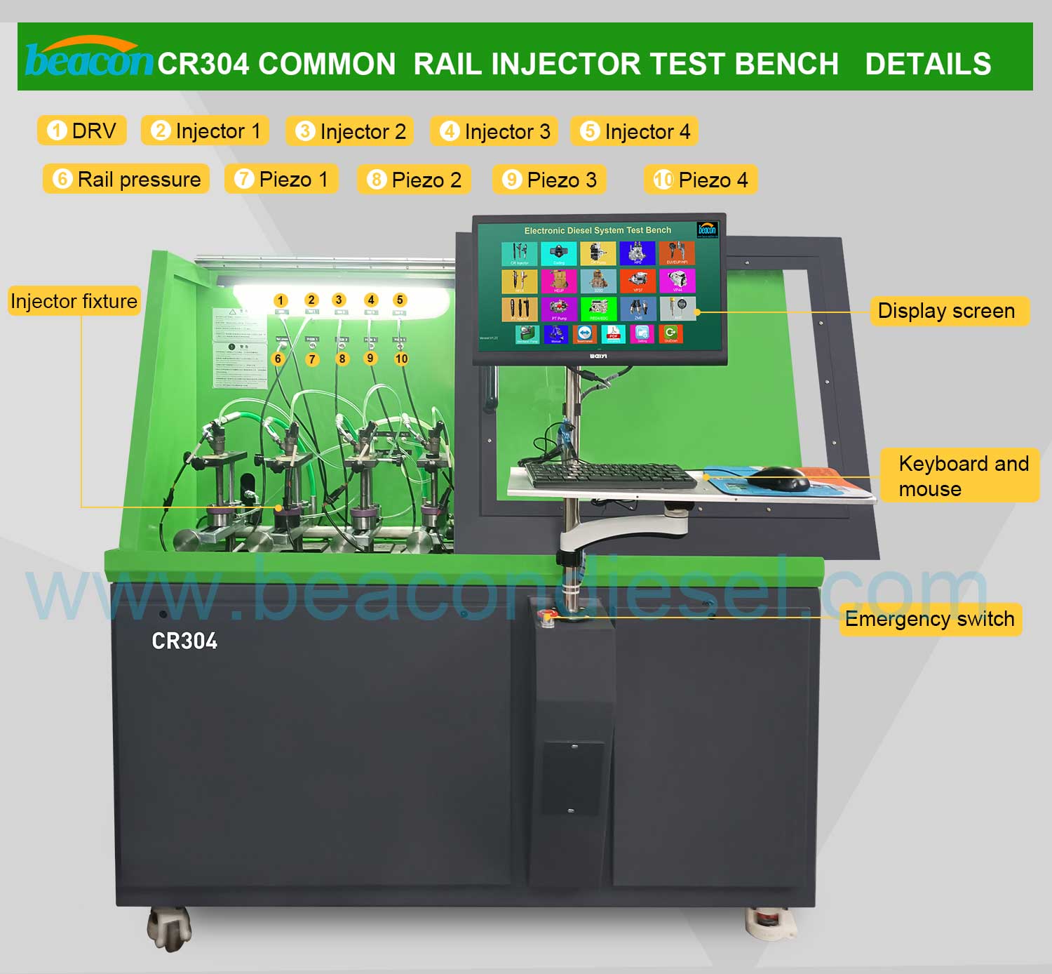 Nuevo modelo de máquina Taian Beacon Cr304 Common Rail, banco de pruebas de inyector diésel, herramientas de diagnóstico