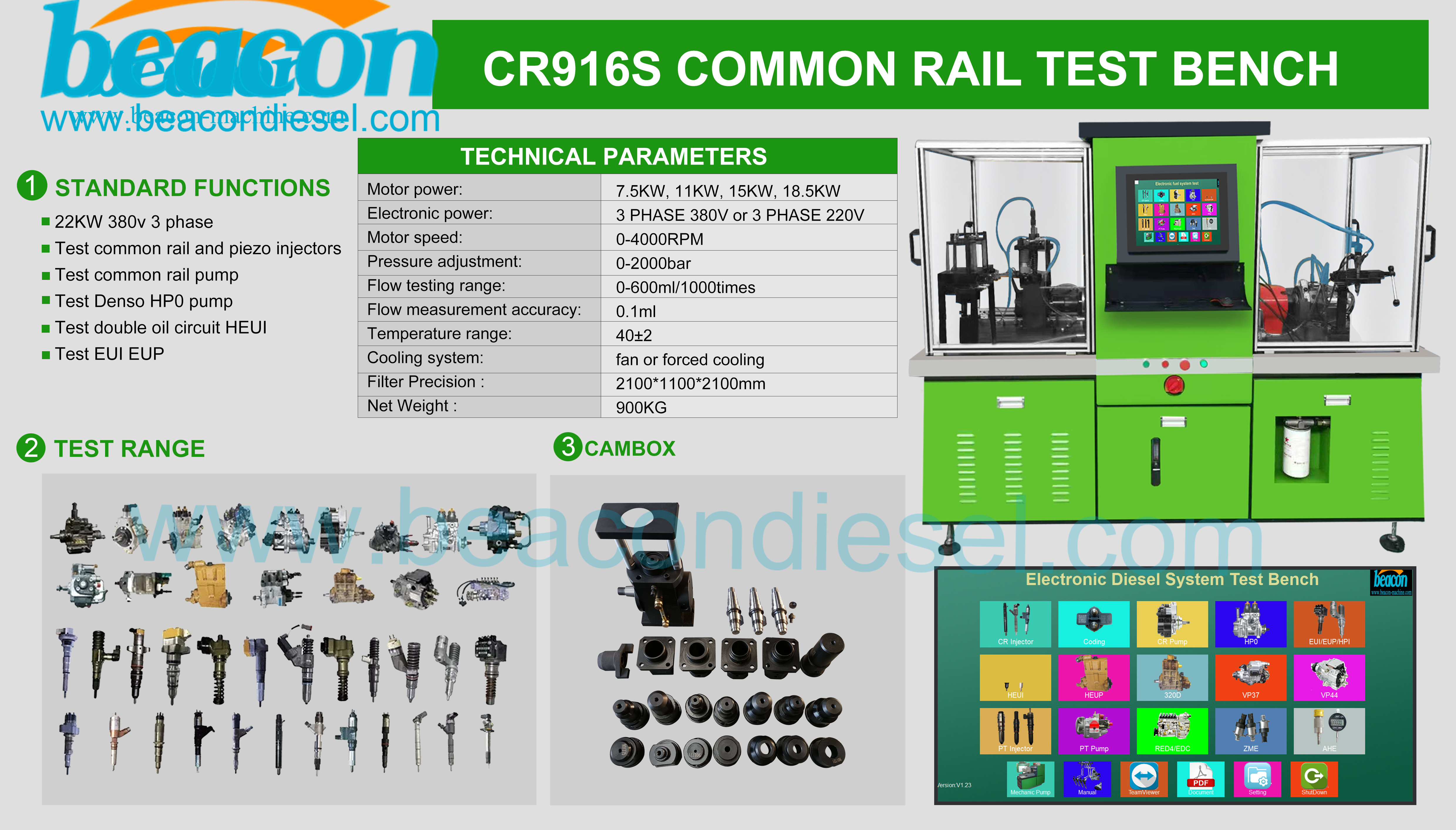 Auto diesel HEUI EUI EUP CAMBOX CR916S equipo de prueba de bomba de inyector de combustible common rail