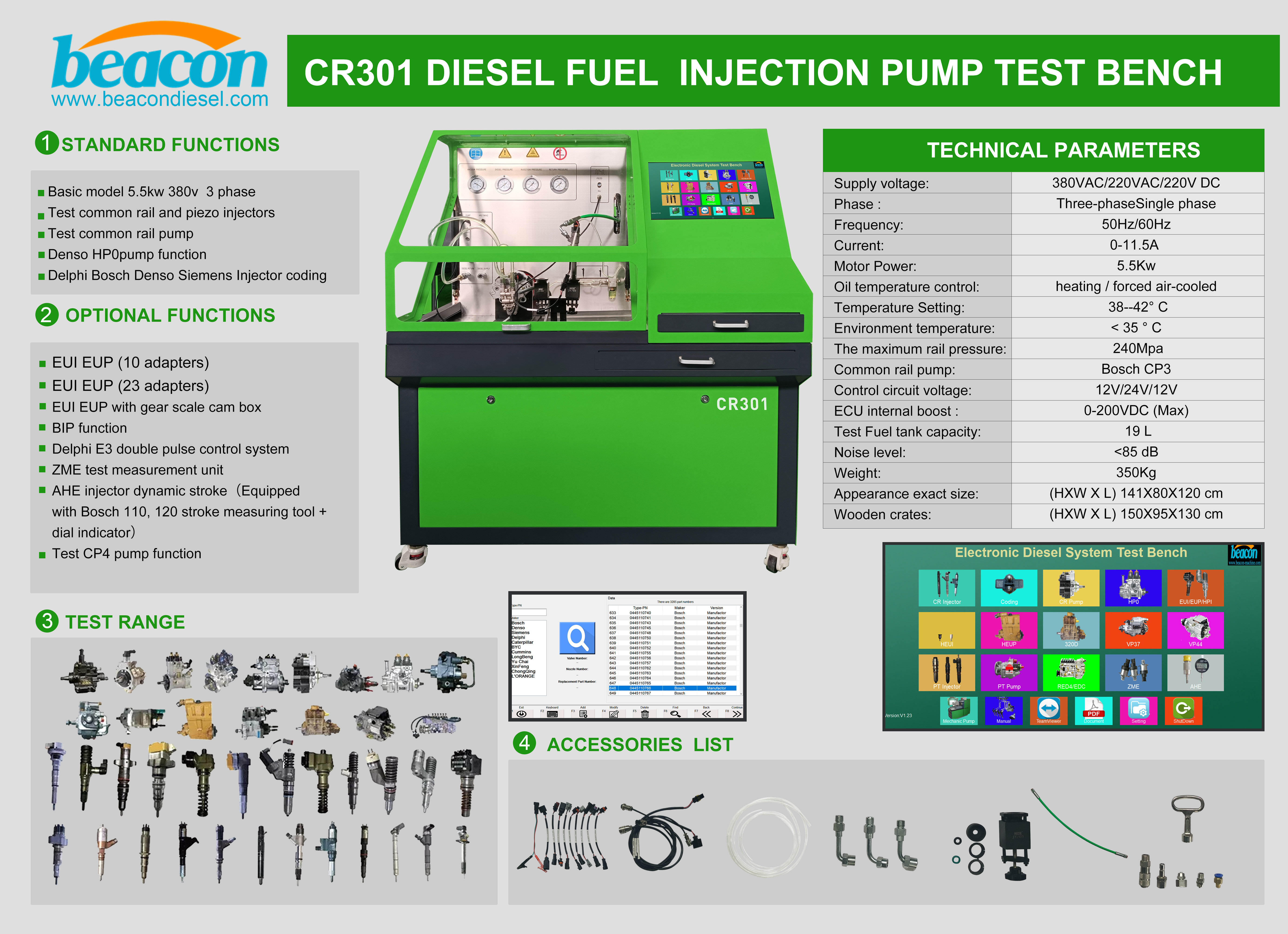 Banco de prueba de bomba de inyección de inyector piezoeléctrico common rail CR301 Banco de prueba de bomba Denso HP0