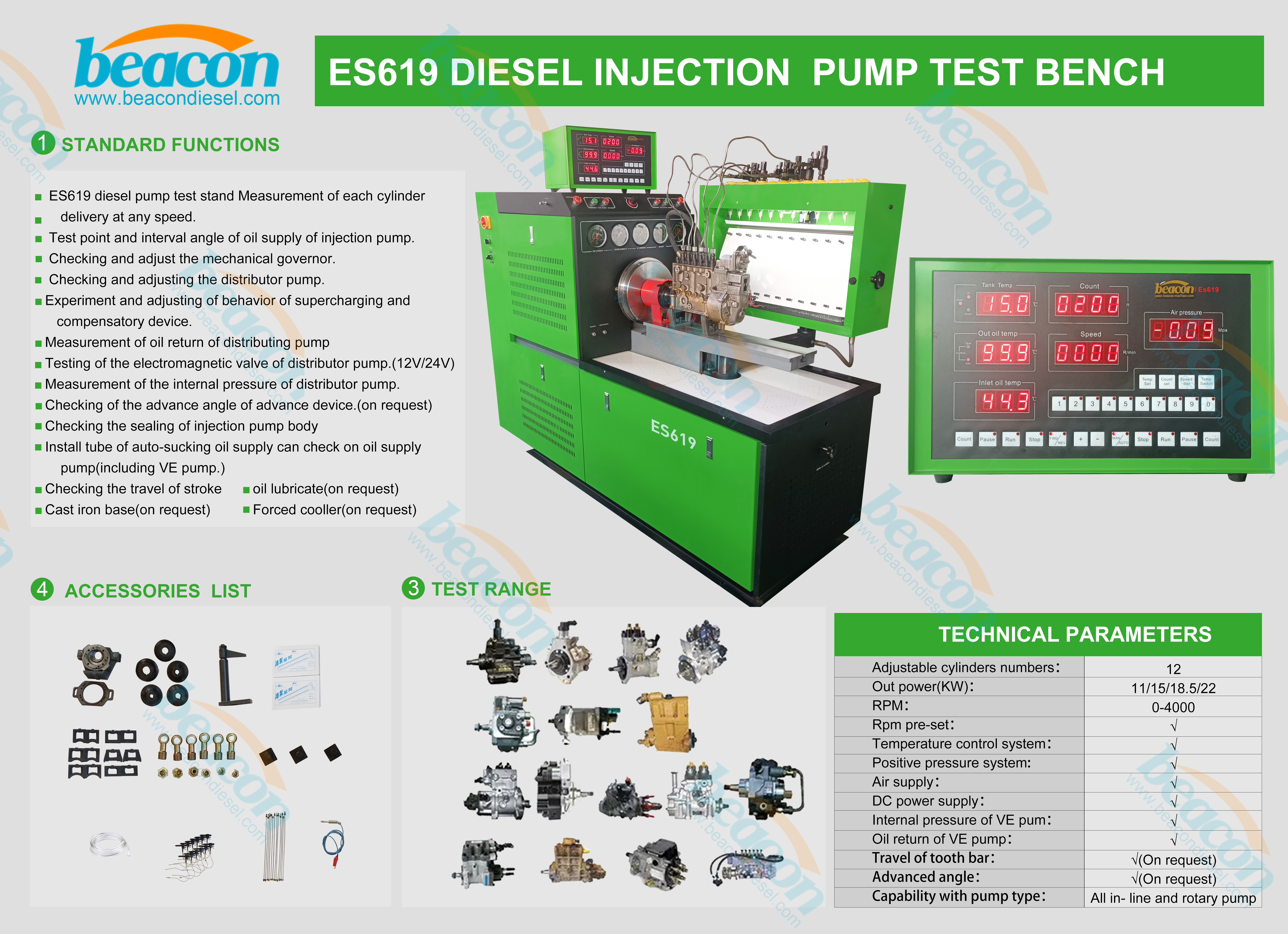 ES619 Banco de Pruebas de Bombas de Inyección Diesel 12PSB Banco de Pruebas de Bombas Diesel EPS619