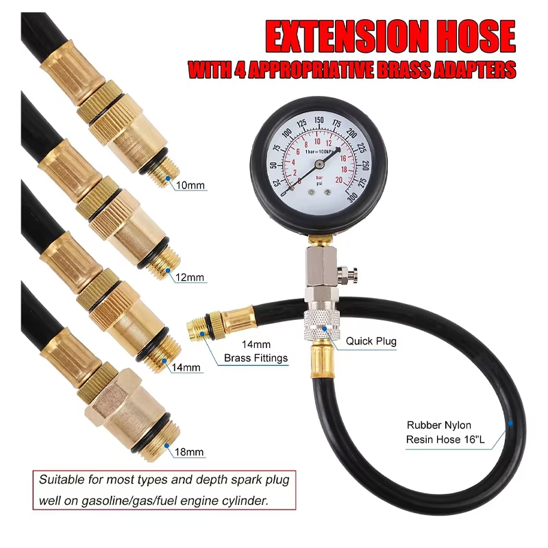 Juego de prueba de compresión del motor con manómetro de presión de cilindro simple G7-3